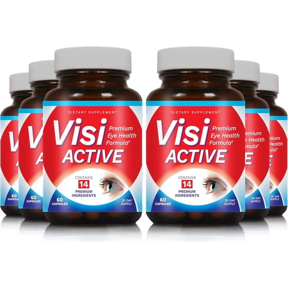 VisiActive Vision Support Supplement - Eye Health Formula with L-Tartrate, Resveratrol, Blueberry Extract, Vitamins A, C, D & 11 Ingredients for Vision Support - 60 Capsules/Bottle - 6 Pack
