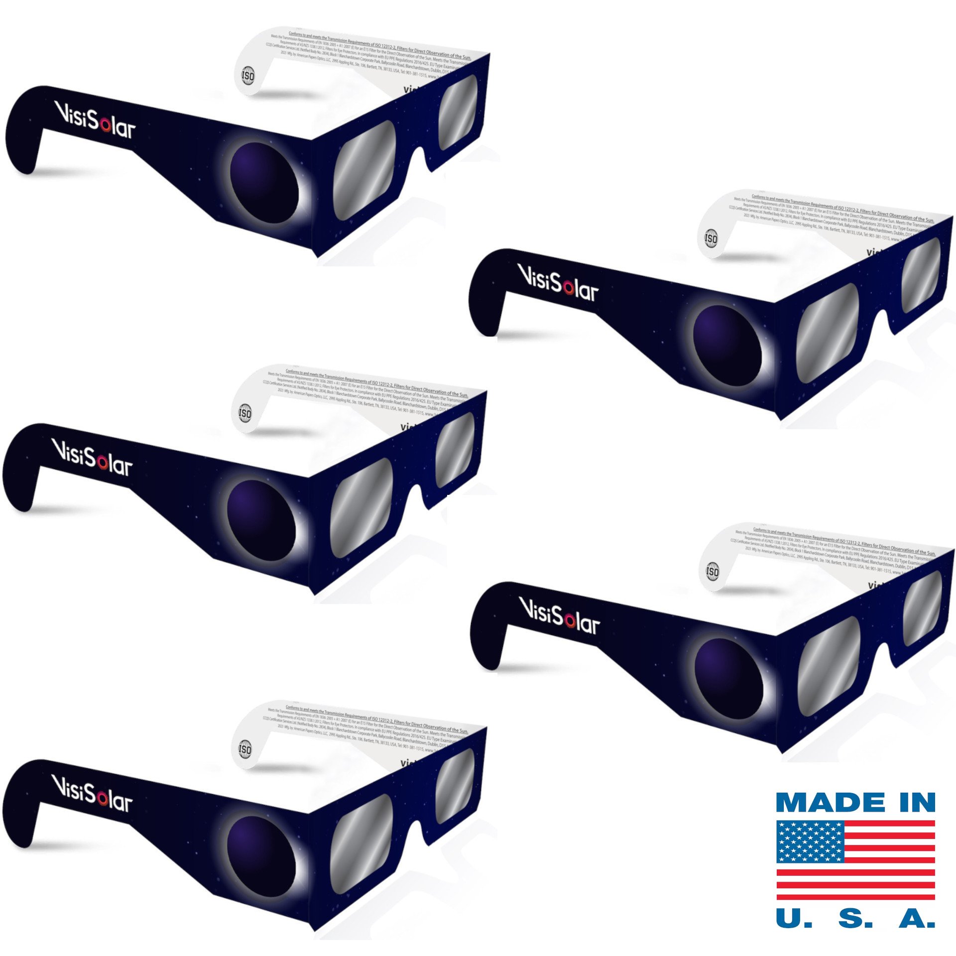 VisiSolar Solar Eclipse Glasses Made in USA (Pack of 5) CE ISO Certified NASA Approved Glasses - image 1 of 10