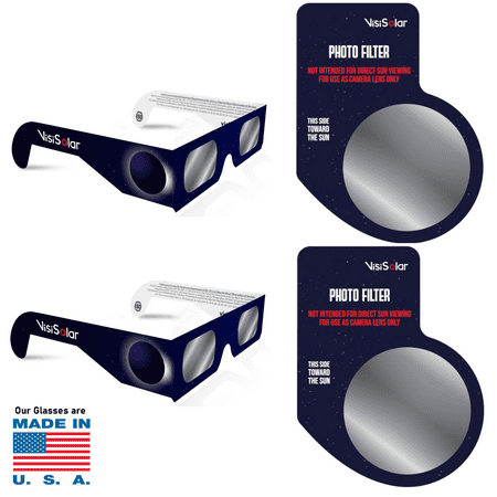 VisiSolar Solar Eclipse Glasses and Smartphone Photo Lens Combo - 2 Pack Nasa Approved 2024 CE ISO Certified