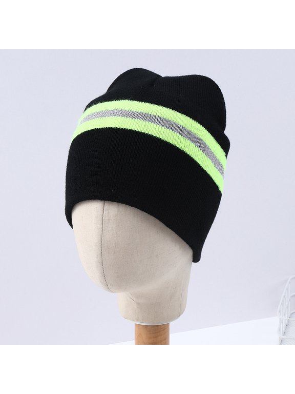 Visibility Safety Beanie, 360-Degree Reflective Comfortable Knit Beanie Headcover Hat, Warming Cap for Work -2Pcs