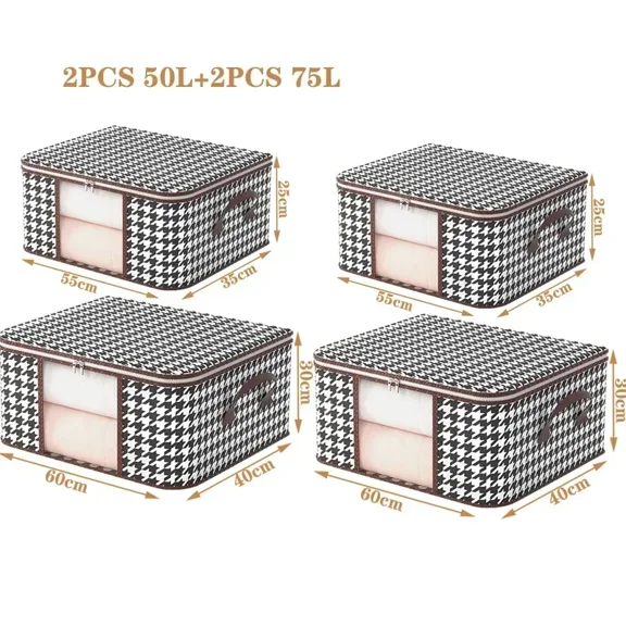 Visible Large Capacity Storage Box Portable Household Clothes Organizer With Handles Foldable Dustproof Quilt Zipper Container