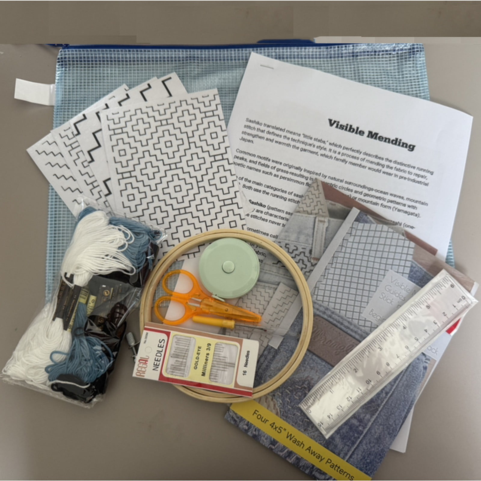 Visible Mending Beginners Kit with Sashiko Embroidery Booklet and Tools ...
