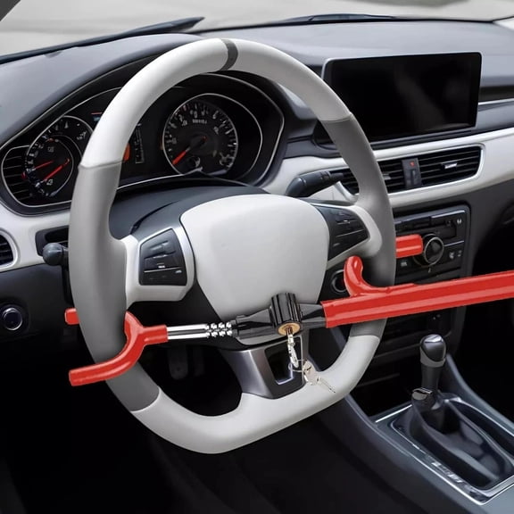 Steering Wheel Lock with 2 Keys - Adjustable Anti-Theft Device for Cars, SUVs, and Trucks, Red
