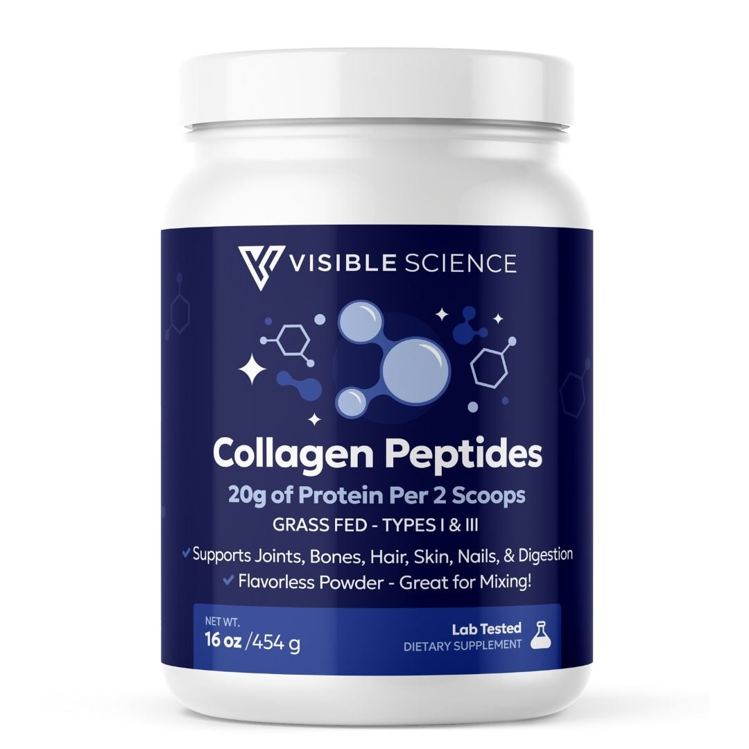 Visible Science Collagen Peptides Powder – Hydrolyzed Type I & III Collagen – Hair, Skin, Nail & Joint Support – Grass-Fed, Unflavored, 41 Servings (16 oz)