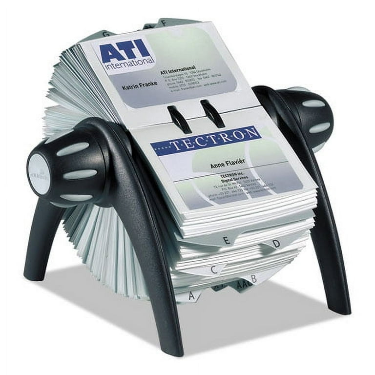 VISIFIX Flip Rotary Business Card File, Holds 400 2.88 x 4.13 Cards, 8.75 x 7.13 x 8.06, Plastic, Black/Silver VISIFIX Flip Rotary Business Card File, Holds 400 2.88 x 4.13 Cards, 8.75 x 7.13 x 8.06, Plastic, Black/Silver