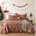 thumbnail image 1 of Visimisi 100%Cotton Christmas Bedspread Quilt Sets Reversible Bedding Coverlet Sets Comforter, Floral Paisley Bedspread (Red, Queen Size), 1 of 10