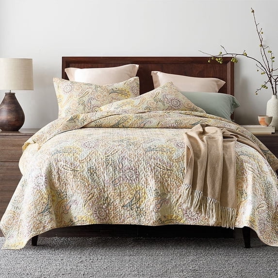 Visimisi Cotton Bedspread Quilt Sets, Reversible Bedding Coverlet Sets Comforter, Floral Paisley Bedspread for All Seasons (Gorgeous, King Size)