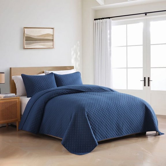 Visimisi Cotton King Quilt Bedding Sets, 3 Pieces Reversible Lightweight Coverlets Comforters Bedspreads for All Seasons, Geometric Stitching Pattern