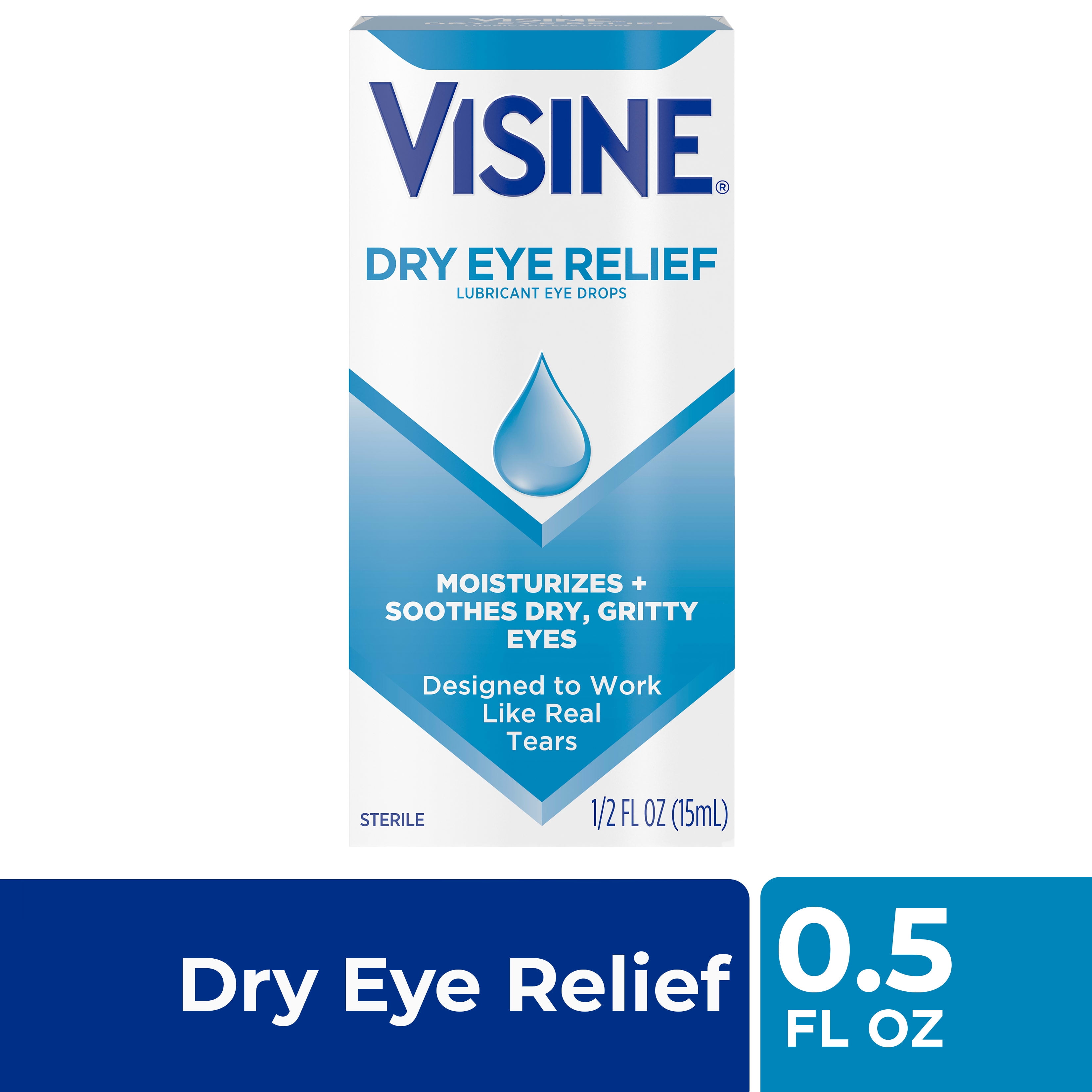 Visine Tears Lubricant Eye Drops for Dry Eye Relief, 0.5-Ounce Bottles Pack  of 3 