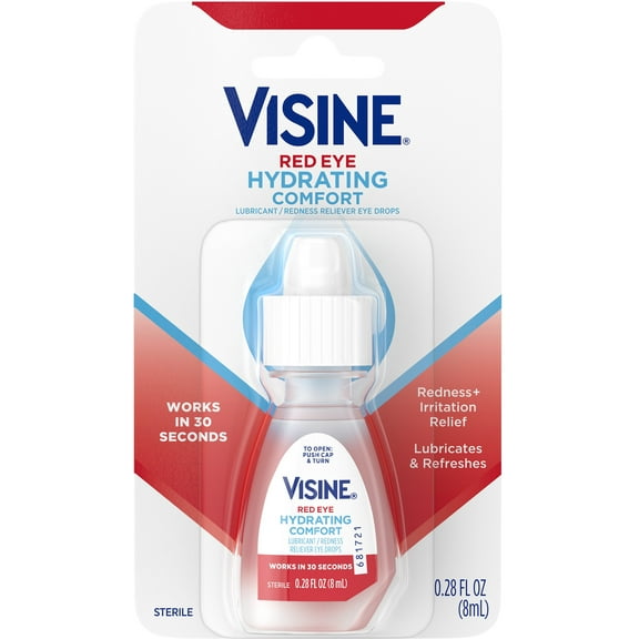 Visine Red Eye Hydrating Comfort Redness Relief Lubricating Eye Drops, 0.28 fl. oz 1 ea (Pack of 6)