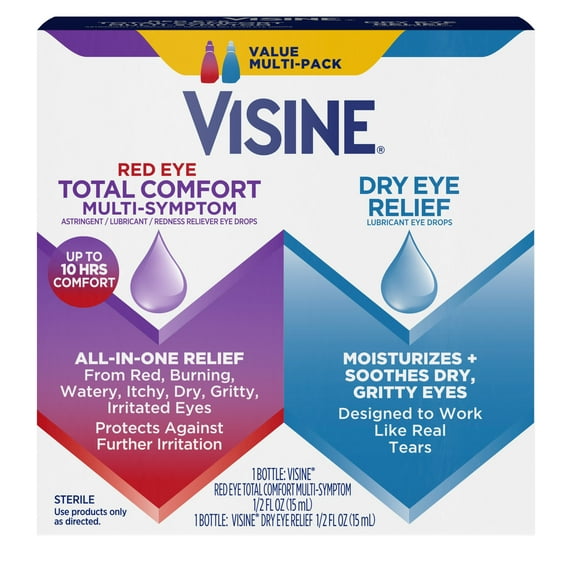 Visine Red Eye Total Comfort Multi-Symptom & Dry Eye Relief, 2 items