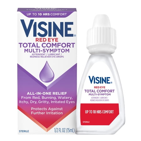 Visine Red Eye Total Comfort Multi-Symptom Drops, Astringent Lubricant Works Fast, 0.5 fl oz