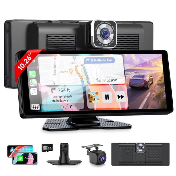 VisioDrive 2025 4K HD Wireless Smart Touch Car Dash Cam - 10.26" Dual Lens with Wi-Fi, CarPlay & Android Auto Compatible, Wide Angle Viewing, Navigation, Calls, Texts, Music Playback