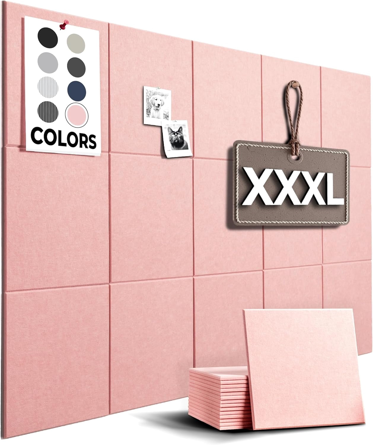 Vision Board - Cork Board for Walls, 59" x 36" | 15 Pack | Cork Board Tiles, Felt Bulletin Board, Large Corkboard, Cork Panel for Office, Felt wall Panels, Cork Panels, Corkboard Roll (Pink)