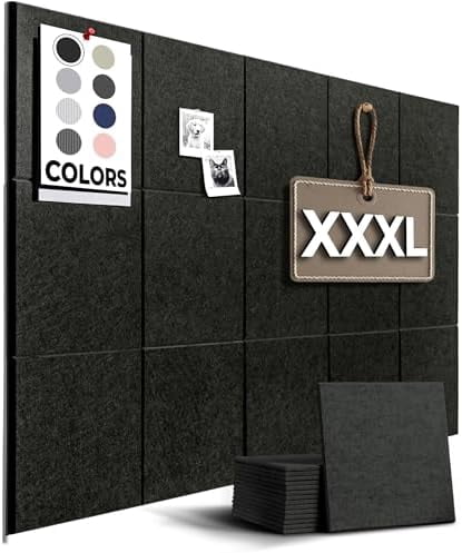 Vision Board - Large Cork Board for Walls 59" x 36", Black Bulletin Board | 15 Pack Felt Wall Tiles | Cork Boards for Office Pin Board Tack Board Cork Boards