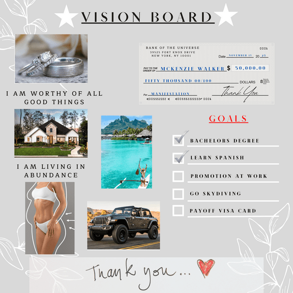 Vision Board Poster - Manifestation Board Dream Board Law of Attraction (24 x 24) (Gray)