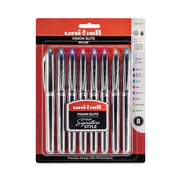 Vision Elite Roller Ball Pen, Stick, Micro 0.5 Mm, Assorted Ink Colors, Black Barrel | Bundle of 10 Sets