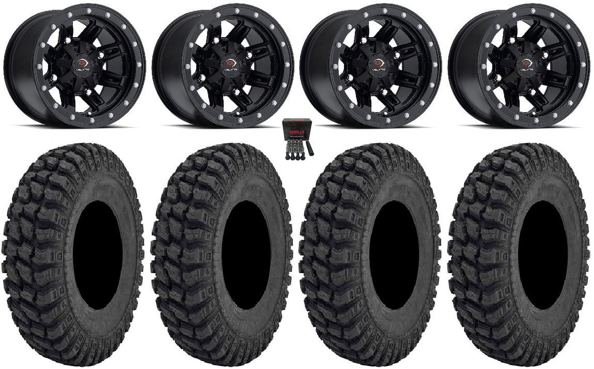 Vision FiveFifty 14" Wheels Black 30" Warrior AT Tires Yamaha Viking