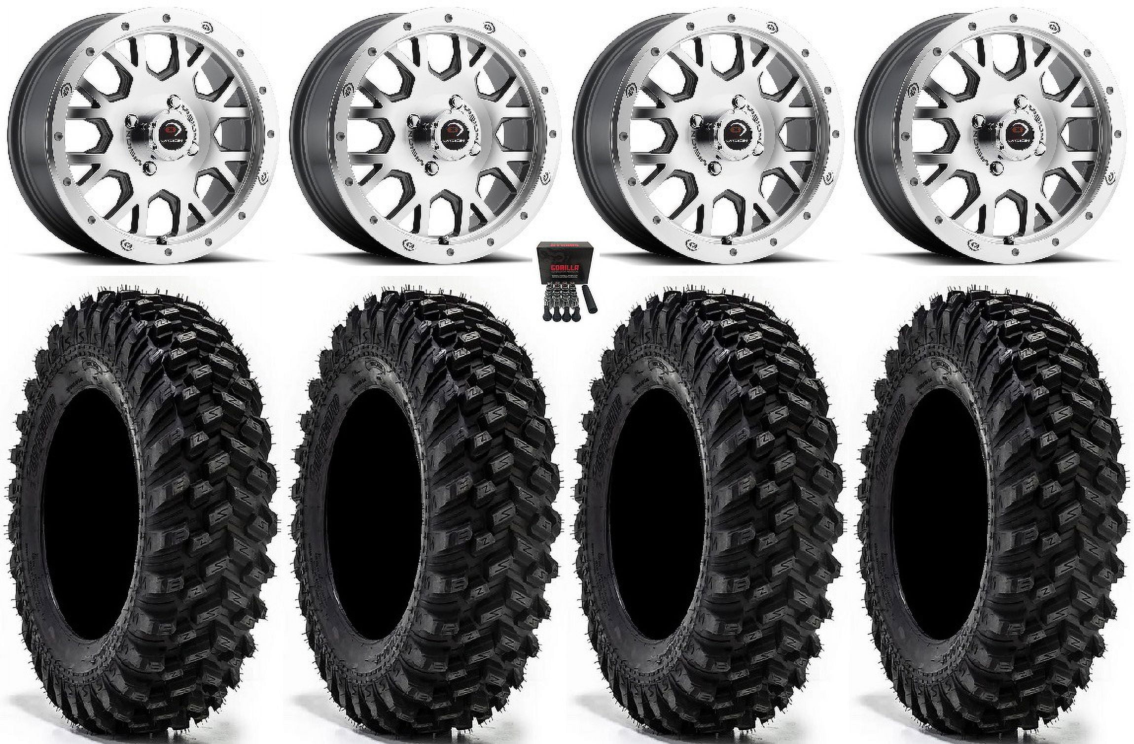 Vision Invader 14" Wheels Machined 28" Warrior XT Tires Yamaha Viking