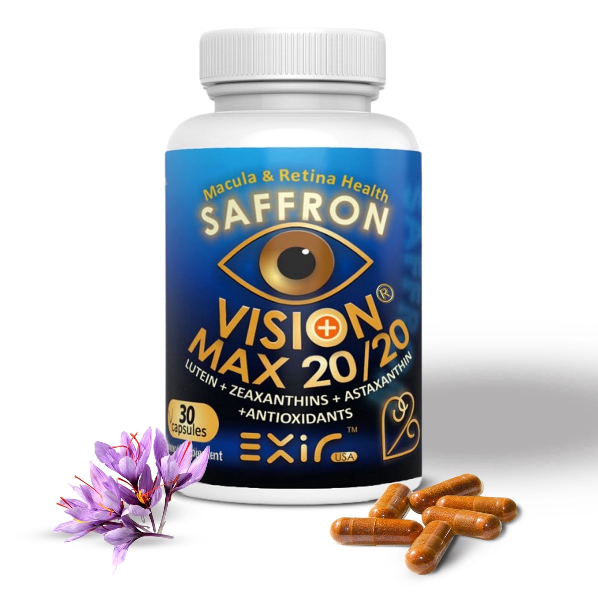 Vision Max 20/20 Eye Health Supplement – Lutein, Zeaxanthin, Saffron & Astaxanthin for Vision Support, Blue Light Protection & Macular Health 30 Capsules – Made in USA
