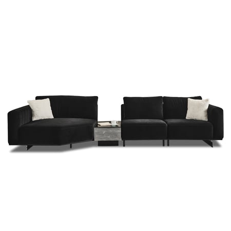 Whiteline Modern Living Vision Modular Sofa, Black Fabric, Mirror Middle Table, Nickel Legs