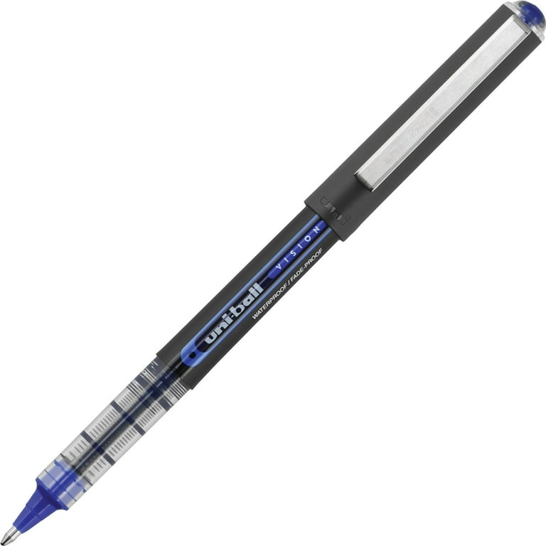 VISION Roller Ball Pen, Stick, Bold 1 mm, Blue Ink, Black/Blue/Clear Barrel, Dozen