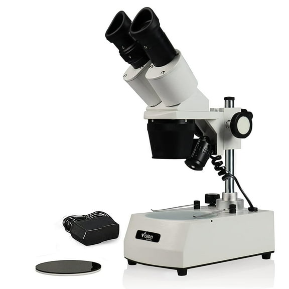 Vision Scientific Binocular Stereo Microscope, 20x Widefield Eyepiece, 2x, 3x, 4x Objectives, 40x-80x Magnification, Top & Bottom LED Illumination, 110V
