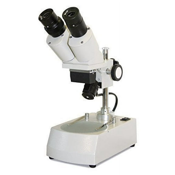 Vision Scientific Binocular Stereo Microscope, 2X Objective, 10X WF Eyepiece, 10X Magnification, Top and Bottom LED Illumination, Post-Mounted Stand, Cordless Rechargeable Battery
