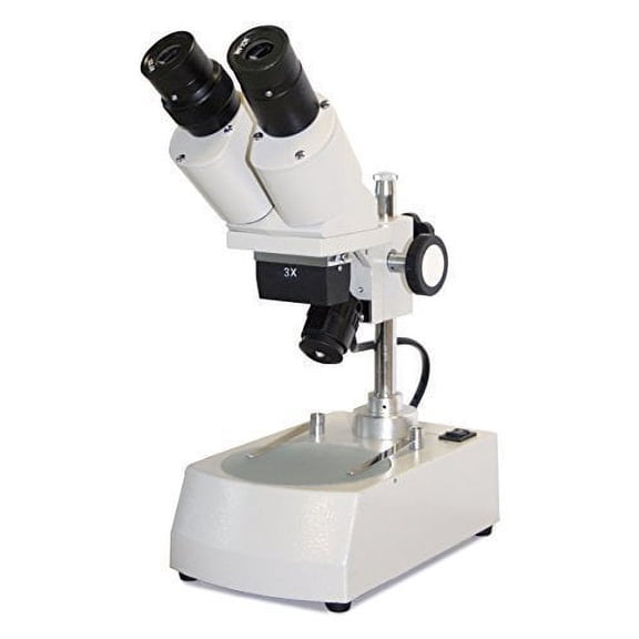 Vision Scientific Binocular Stereo Microscope, 2X Objective, 10X WF Eyepiece, 30X Magnification, Top and Bottom LED Illumination, Post-Mounted Stand, Cordless Rechargeable Battery