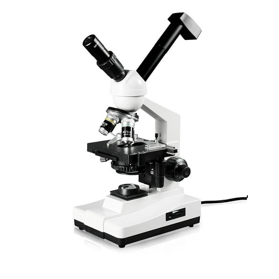 Vision Scientific Dual View Compound Microscope, 10x WF Eyepiece, 40x-1000x Magnification, LED Illumination, 1.25 NA Abbe Condenser, Mechanical Stage, 3.0MP Digital Eyepiece Camera