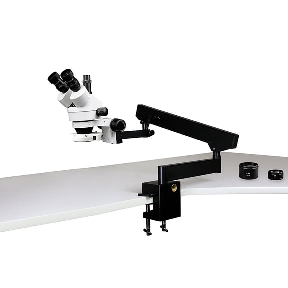 Vision Scientific Trinocular Zoom Stereo Microscope, 10x WF Eyepiece, 0.7x4.5x Zoom, 3.5x90x Magnification, 0.5x & 2x Aux Lens, 144-LED Light