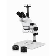 Vision Scientific Trinocular Zoom Stereo Microscope, 10x WF Eyepiece, 3.5x 90x Magnification, 0.5x & 2x Auxiliary Lens, Pillar Stand with Large Base, 144-LED Ring Light, 5.0MP Digital Eyepiece Camera