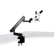 Vision Scientific Trinocular Zoom Stereo Microscope, 10x Widefield Eyepiece, 0.7x 4.5x Zoom Range, 7x 45x Magnification Range, Articulating Arm Clamp Stand, 144-LED Ring Light with Intensity Control