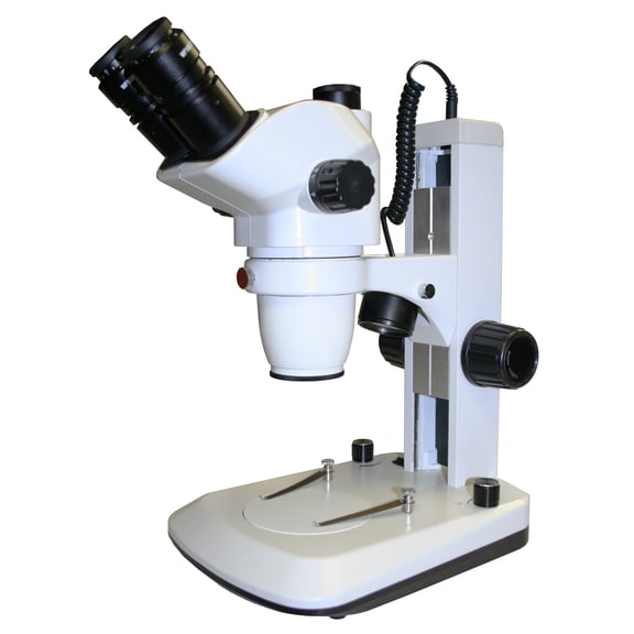 Vision Scientific VMS0006-T Trinocular Zoom Stereo Microscope, 10x WF Eyepiece, 0.67x4.5x Zoom Range, 6.7x45x Magnification, Top & Bottom LED Illumination, Track Stand