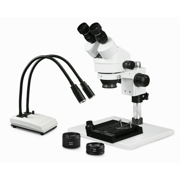 Vision Scientific VS-1AEZ-IHL20-MS Binocular Zoom Stereo Microscope, 10x WF Eyepiece, 0.7x4.5x Zoom, 3.5x90x Magnification, 0.5x & 2x Aux Lens, Pillar Stand with Large Base,Mechanical Stage
