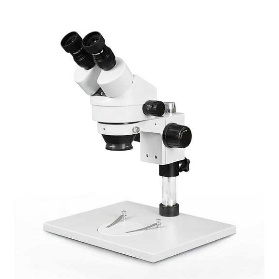 Vision Scientific VS-1E Binocular Zoom Stereo Microscope, Paired 10x Widefield Eyepiece, 0.7x—4.5x Zoom Range, 7x—45x Magnification Range, Pillar Stand