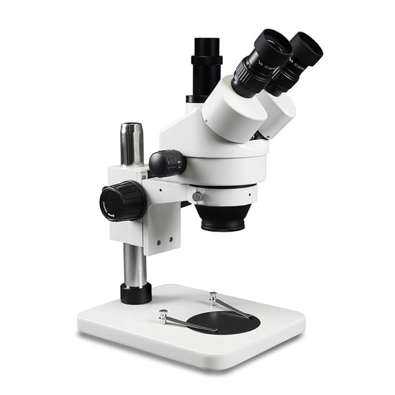 Vision Scientific VS-1F Trinocular Zoom Stereo Microscope, Paired 10x Widefield Eyepiece, 0.7x-4.5x Zoom Range, 7x-45x Magnification Range, Pillar Stand