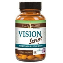 Vision Script by Suzy Cohen with Saffron for Macular, and Retinal Eye Health - Each Capsule Contains Saffron, Black Currant, Lutein, Zeaxanthin, Vitamin C and E, and Zinc Glycinate.