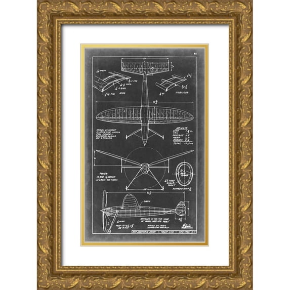 Vision Studio 10x14 Gold Ornate Wood Framed with Double Matting Museum Art Print Titled - Aeronautic Blueprint III