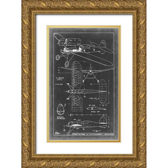 Vision Studio 10x14 Gold Ornate Wood Framed with Double Matting Museum Art Print Titled - Aeronautic Blueprint II