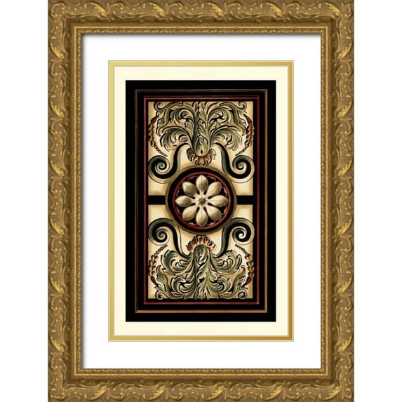Vision Studio 10x14 Gold Ornate Wood Framed with Double Matting Museum Art Print Titled - Panel Motifs I