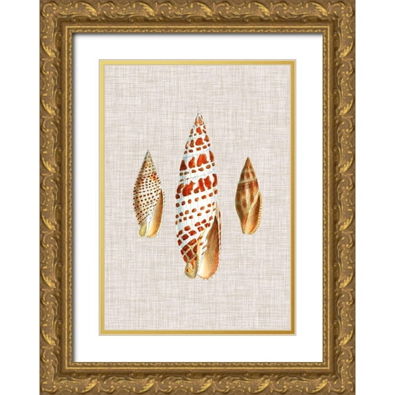 Vision Studio 11x14 Gold Ornate Wood Framed with Double Matting Museum Art Print Titled - Antique Shells on Linen I