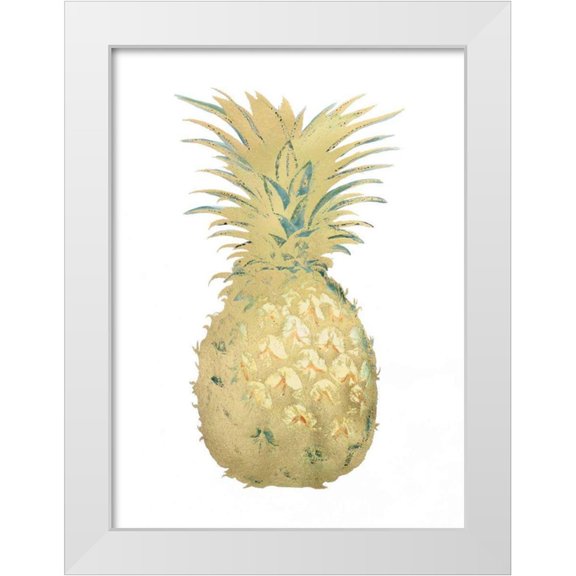Vision Studio  11x14 White Modern Wood Framed Museum Art Print Titled - Gold Foil Pineapple I with Hand Color