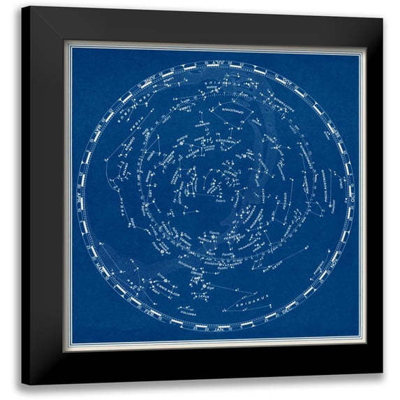 Vision Studio 12x12 Black Modern Framed Museum Art Print Titled - Stars and Constellations Chart