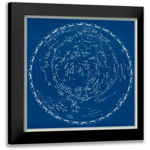 Vision Studio 12x12 Black Modern Framed Museum Art Print Titled - Stars and Constellations Chart