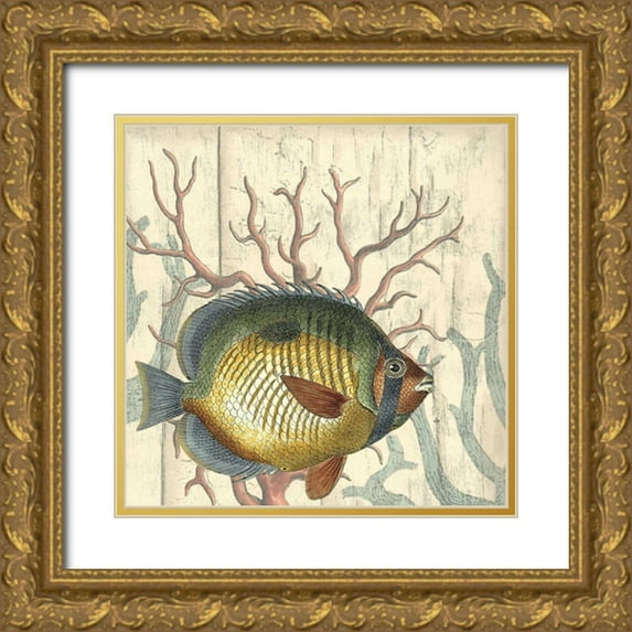 Vision Studio 12x12 Gold Ornate Wood Framed with Double Matting Museum Art Print Titled - Coastal Montage I