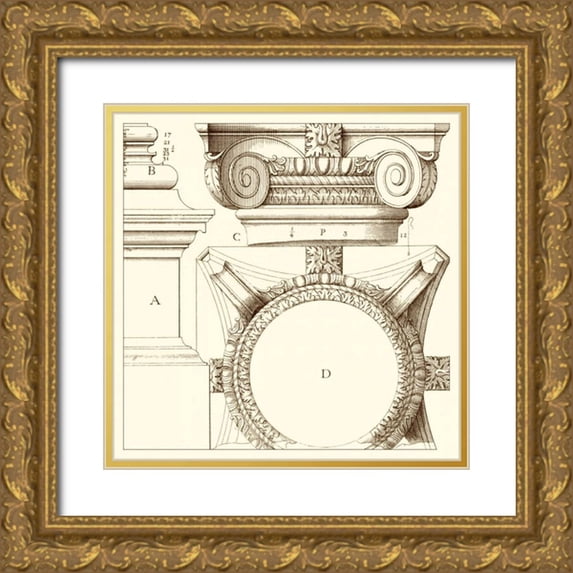 Vision Studio 12x12 Gold Ornate Wood Framed with Double Matting Museum Art Print Titled - Corinthian Detail IV