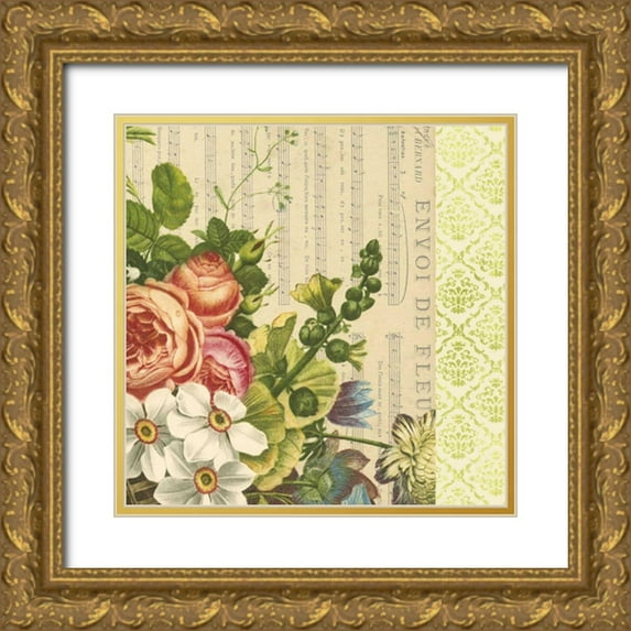 Vision Studio 12x12 Gold Ornate Wood Framed with Double Matting Museum Art Print Titled - English Garden Bouquet IV