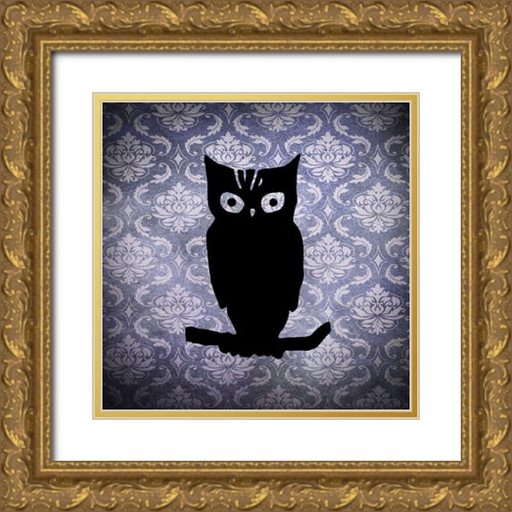 Vision Studio 12x12 Gold Ornate Wood Framed with Double Matting Museum Art Print Titled - Owl and Damask
