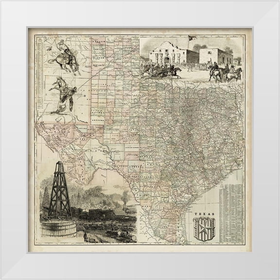 Vision Studio 12x12 White Modern Wood Framed Museum Art Print Titled - Map of Texas